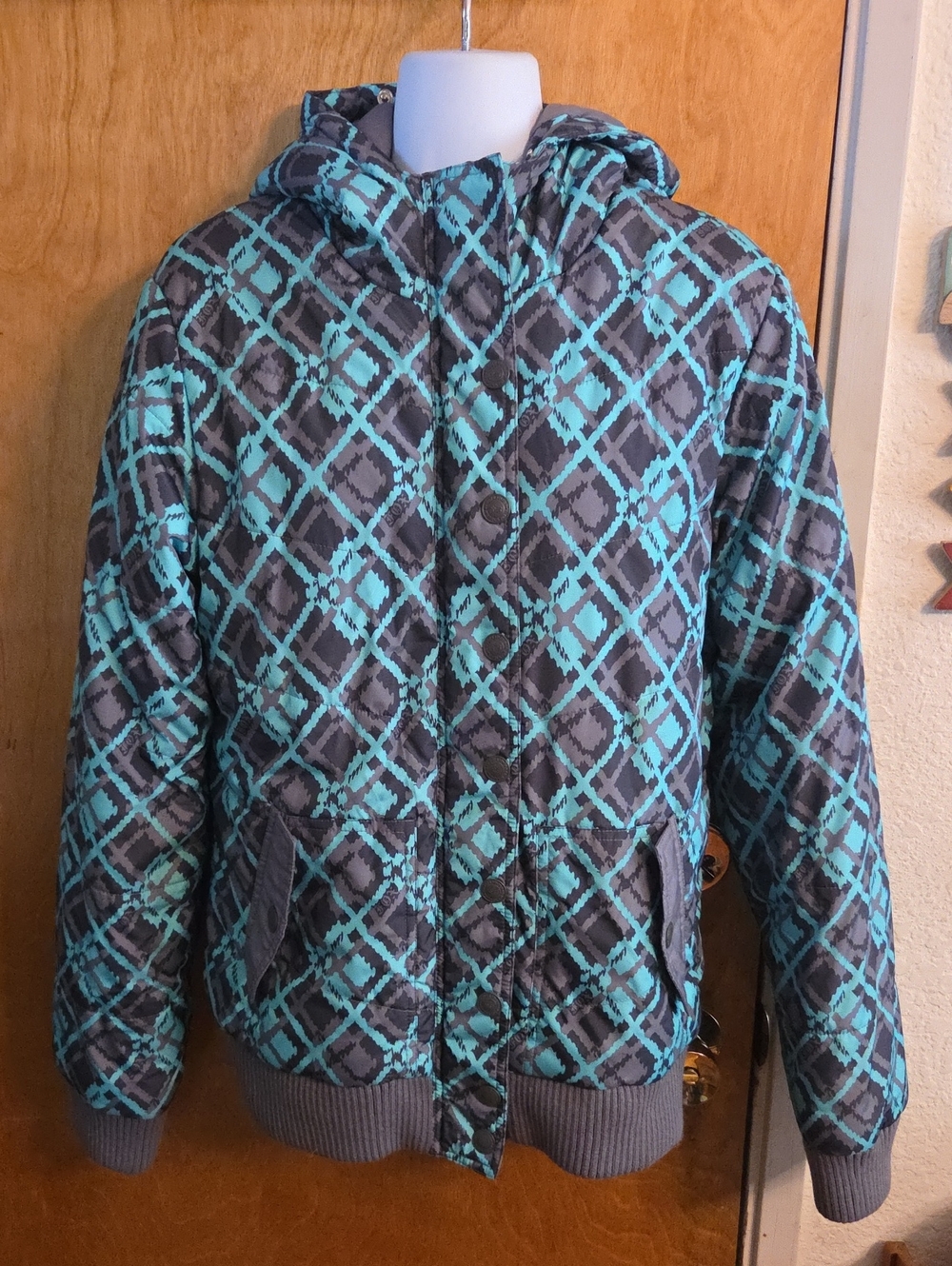 FOX Girls X-Large Teal Geometric Puffer Jacket Hooded  Polyester